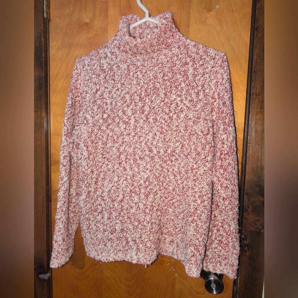Carolyn Taylor Woman's Small Red And White Turtleneck Sweater